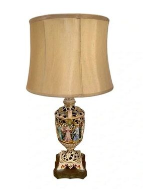 Vintage Capodimonte Italian Ornate Working Porcelain Lamp Shade Victorian Copper